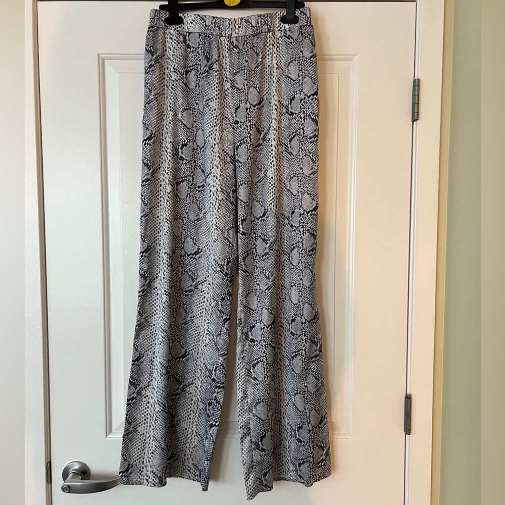 Satin Snake Scale Print Elastic Waist Pull-on Wide Leg Pants